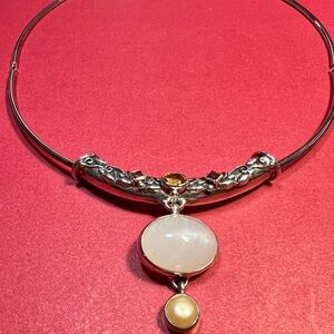 NEPAL PTI Slider pendant 925/mnstone/citrine/amethyst/pearl on choker 925 Italy.